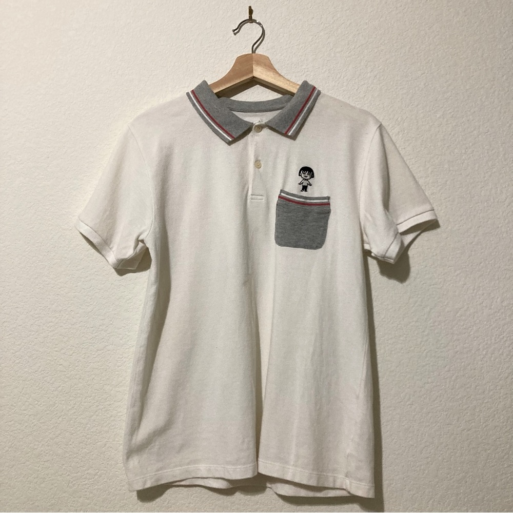 Graniph Chibi Maruko-Chan Graphic T-Shirt (M Size - White, Gray & Red)